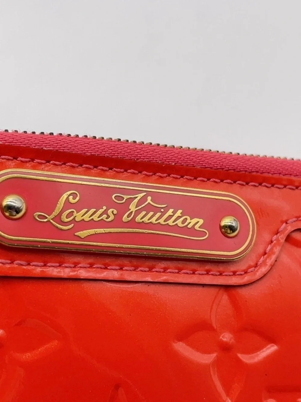 Auth Louis Vuitton Monogram Vernis Pochette Clé Orange Sunset